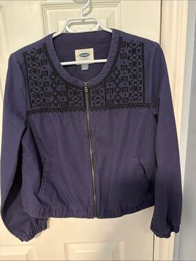 Old Navy Purple Bomber Jacket with Black Embroidered Yoke, cotton